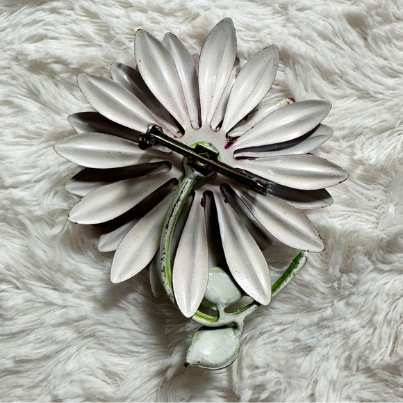 Vintage Mod Enamel Purple Pink Flower Brooch - Picture 2 of 2